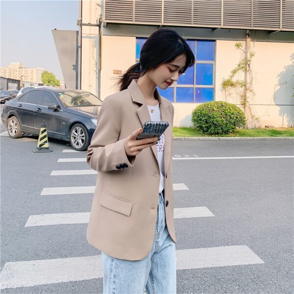 Aelegantmis New Chic Solid Color Women Casual Blazer Jacket Office Lady Pockets Work Suit Coat Ladies Business Blazers Outerwear