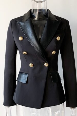 Leather Collar Slim Blazer