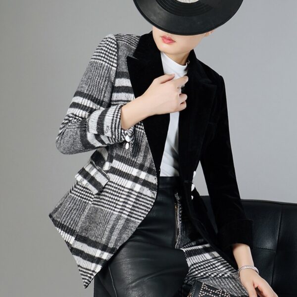 Patchwork Wool Plaid Blazer