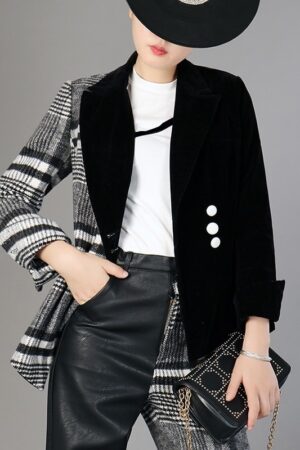 Patchwork Wool Plaid Blazer