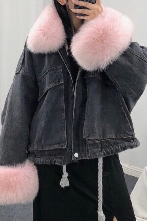 Loose Denim Fur Jacket