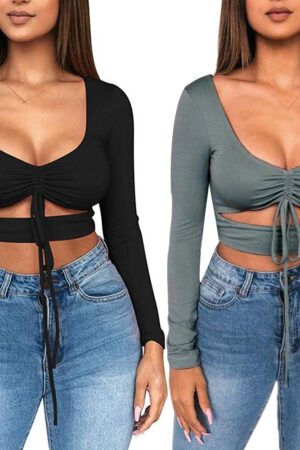 Ruched Tie Up Crop Top