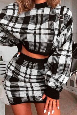 Knitted plaid 2 piece set