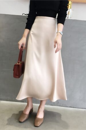 Silk A-line Midi Skirt