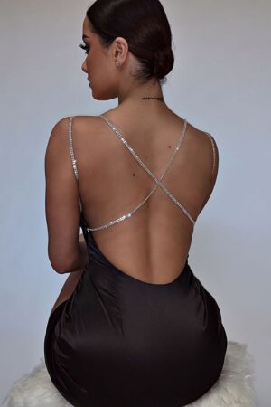 Diamond Strip Backless Mini Dress