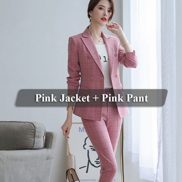 2 Piece Set Plaid Formal Pant Suit