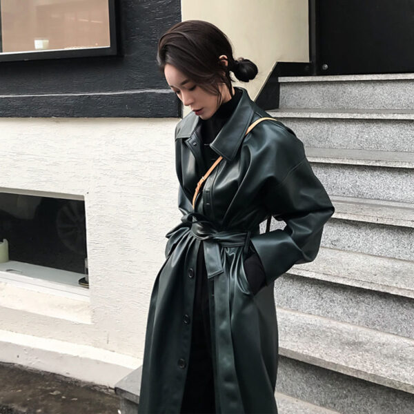 Leather Windbreaker Trench Coat