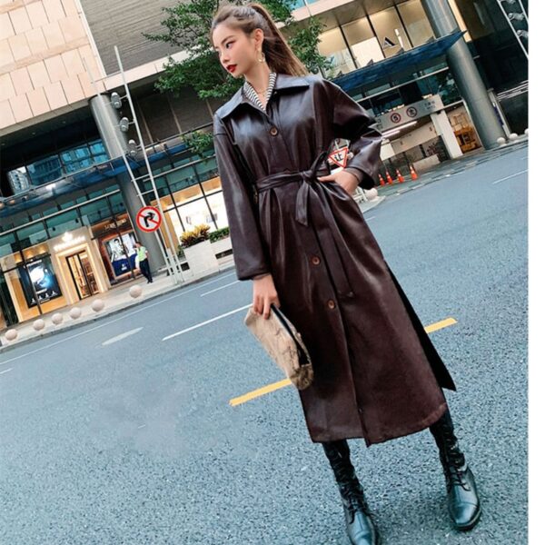 Leather Windbreaker Trench Coat