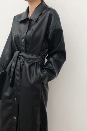 Leather Windbreaker Trench Coat