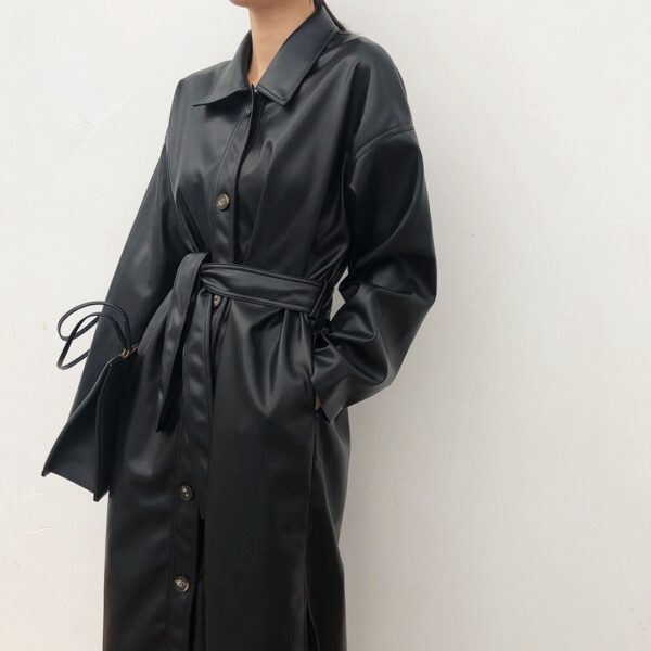 Leather Windbreaker Trench Coat